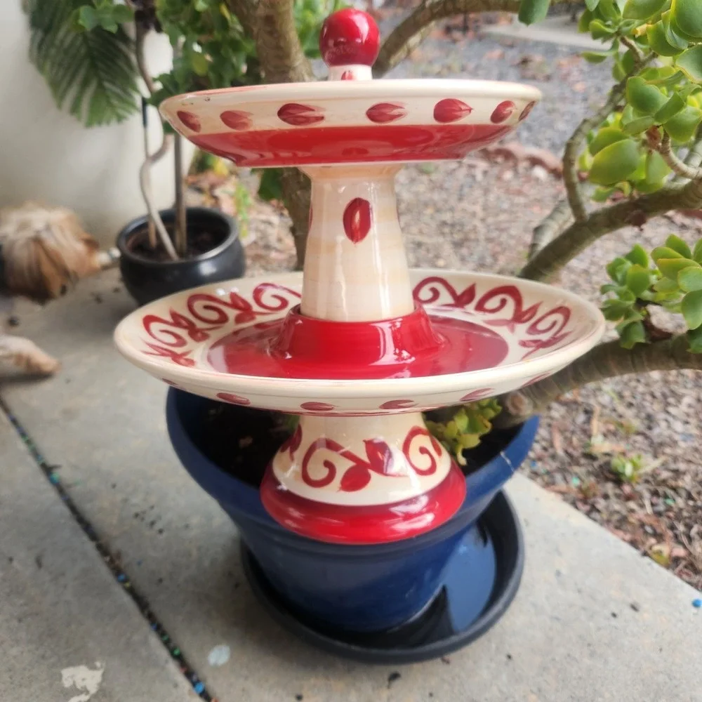 Pier 1 Hand Painted‎ Earthenware 2-Tier Dessert Serve Tray Discontinued Vallarta